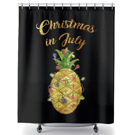 Christmas In July Pineapple Xmas Tree Lights Shower Curtains