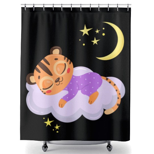 sleeping cute tiger on a cloud Shower Curtains