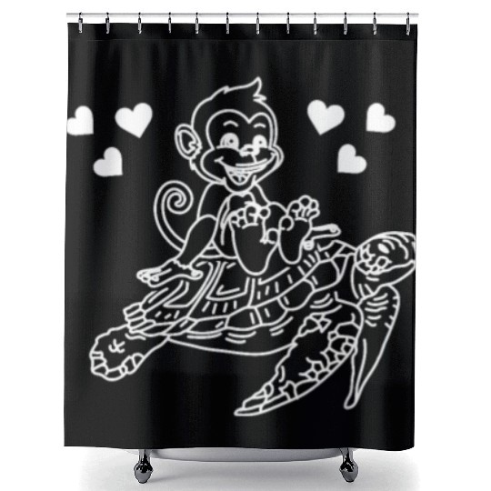 Sea Turtle And Monkey Lover - Funny Monkey Turtle Shower Curtains