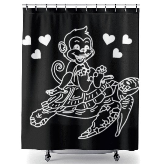 Sea Turtle And Monkey Lover - Funny Monkey Turtle Shower Curtains