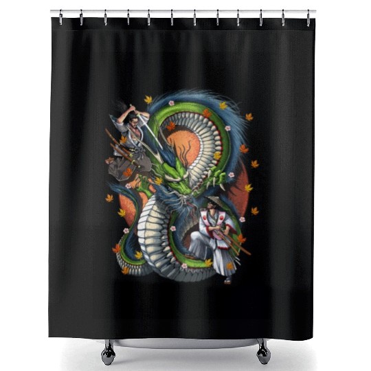 Japanese Dragon Samurai Warrior Battle Shower Curtains