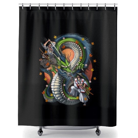 Japanese Dragon Samurai Warrior Battle Shower Curtains