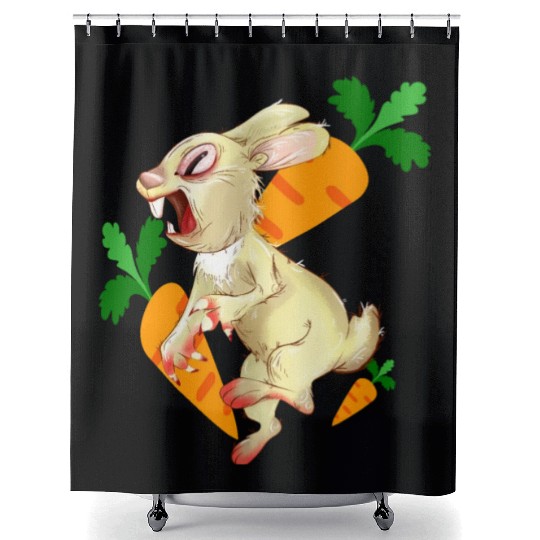 Crazy rabbit running for carrot Shower Curtains