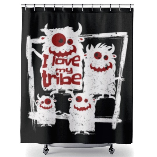 I Love My Tribe Funny Monster Family Reunion Shower Curtains