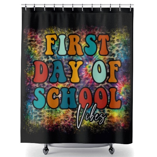 First Day Of School Vibes Rainbow Design tie dye Shower Curtains