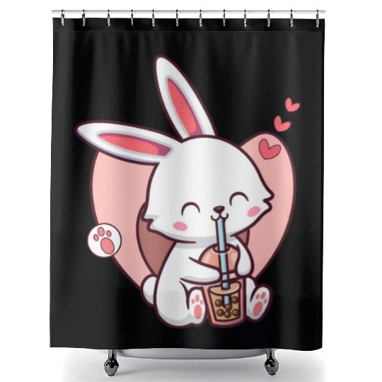 Kawaii Dog Loves Shower Curtains Boba Tea Bubble Tea Anime