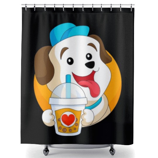 Kawaii Dog Loves Shower Curtains Boba Tea Bubble Tea Anime