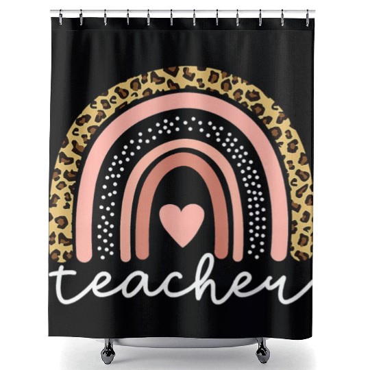 Boho Teacher Rainbow Leopard Teacher Appreciation Shower Curtains