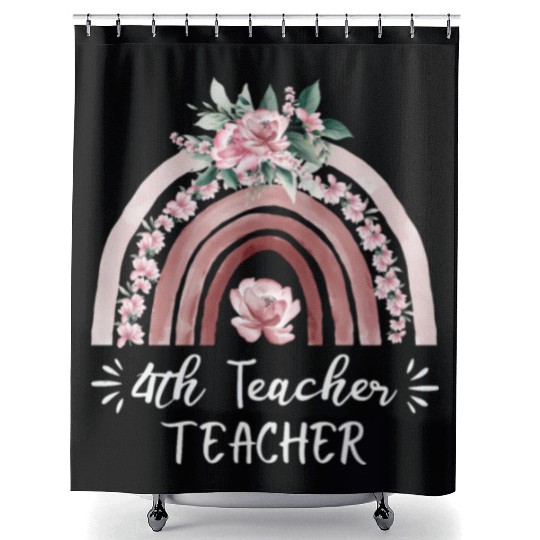 4th grade teacher floral rainbow back to school Shower Curtains
