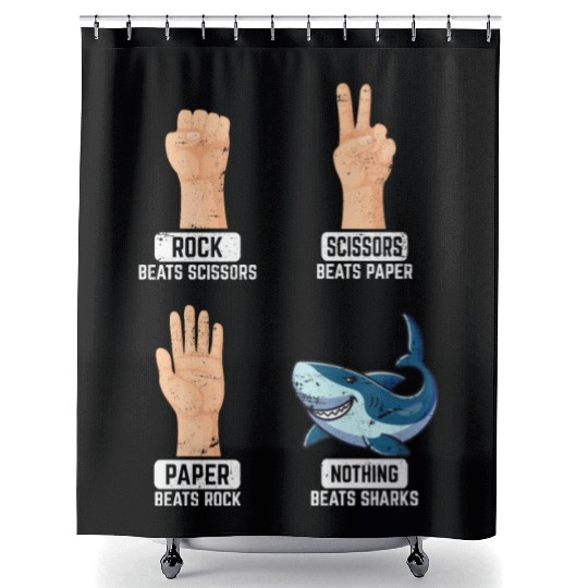 Rock Paper Scissors Nothing Beats Sharks Funny Sha Shower Curtains