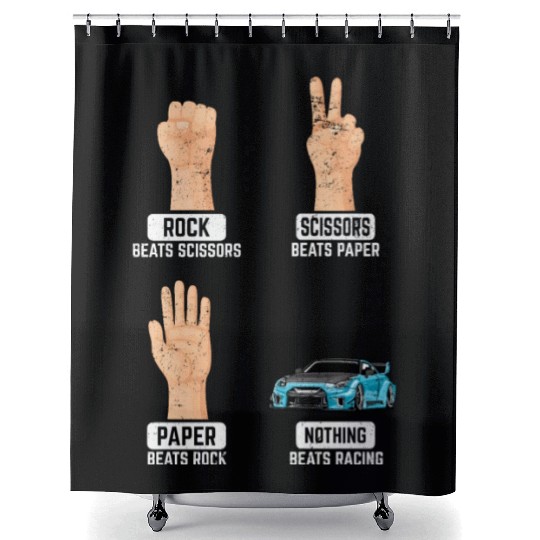 Rock Paper Scissors Nothing Beats Racing Funny Rac Shower Curtains