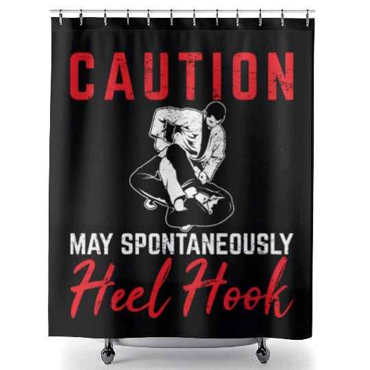 Caution May Spontaneously Heel Hook BJJ Jiu Jitsu Shower Curtains