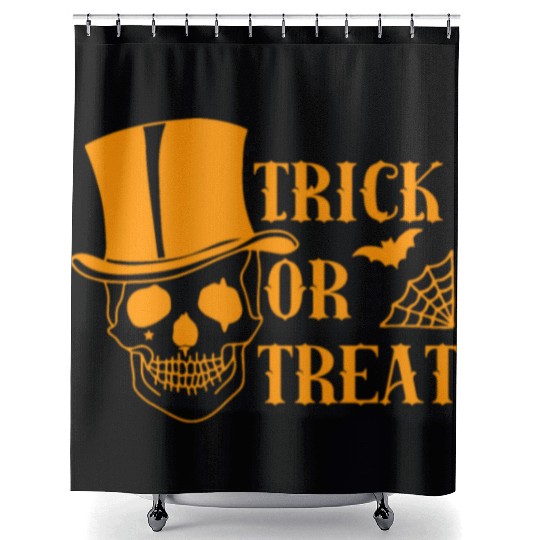 Trick Treat Spider Net Bat Skull Scary Halloween Shower Curtains