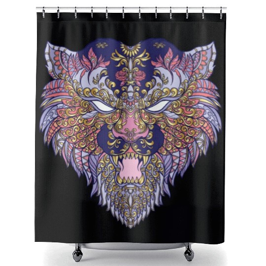 lion tattoo Shower Curtains