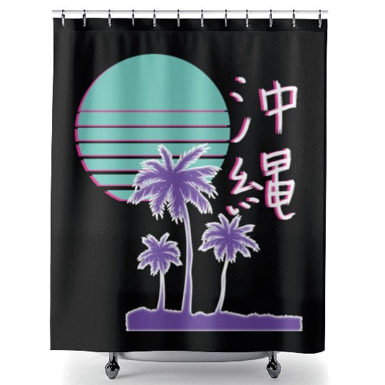 Japanese Okinawa Synthwave Streetwear Shower Curtains