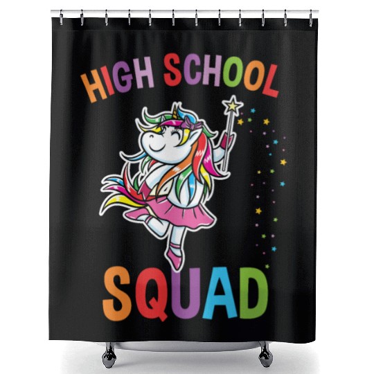High School Squad Unicorn Back To School Shower Curtains