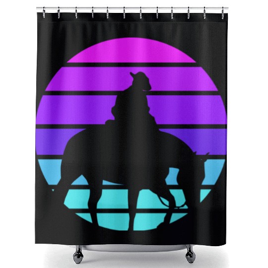 Synthwave Cowboy Horse Wrangler Gift Shower Curtains