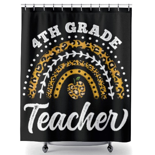 4th Grade Teacher Leopard Rainbow Back To School Shower Curtains