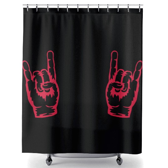 Heavy metal logo hand Shower Curtains