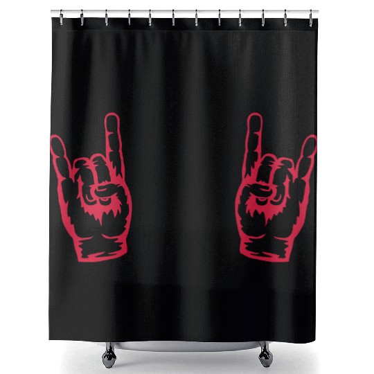 Heavy metal logo hand Shower Curtains