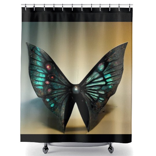 Black and Cyan Metal Butterfly Shower Curtains
