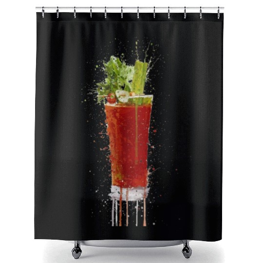Blood Mary cocktail watercolor art Shower Curtains