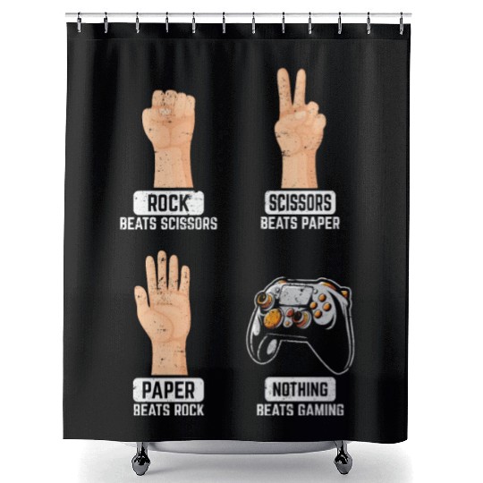 Rock Paper Scissors Nothing Beats Gaming Funny Gam Shower Curtains