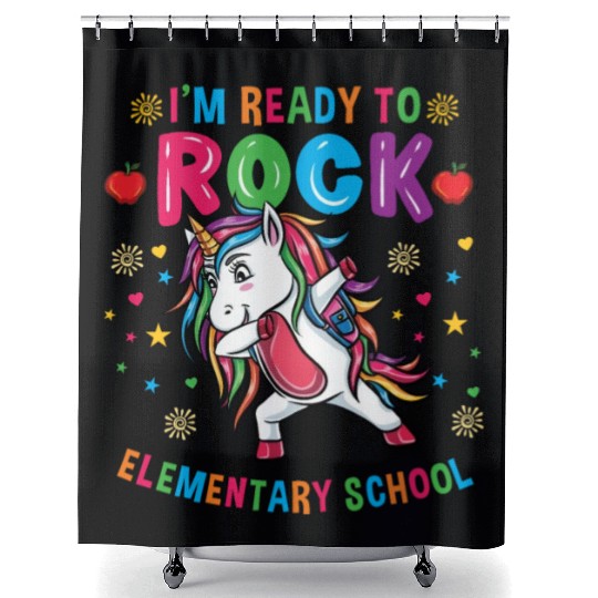 Unicorn Im Ready To Rock Elementary School Shower Curtains