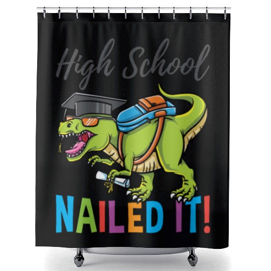 High School Nailed It Dinosaur Graduation Shower Curtains