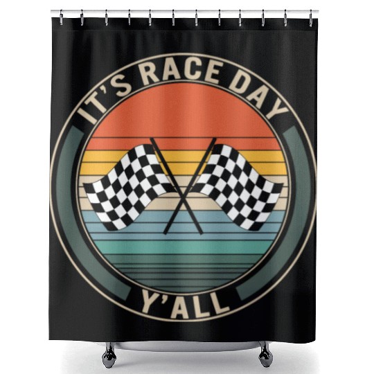 It's Race Day Y'all Shower Curtains, Race Day Checkered