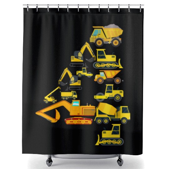 4th Birthday Construction Trucks For 4 Year Old Shower Curtains