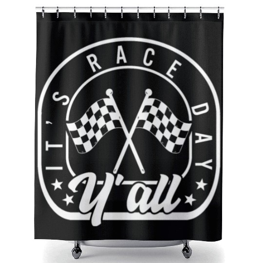 It's Race Day Y'all Shower Curtains, Race Day Checkered