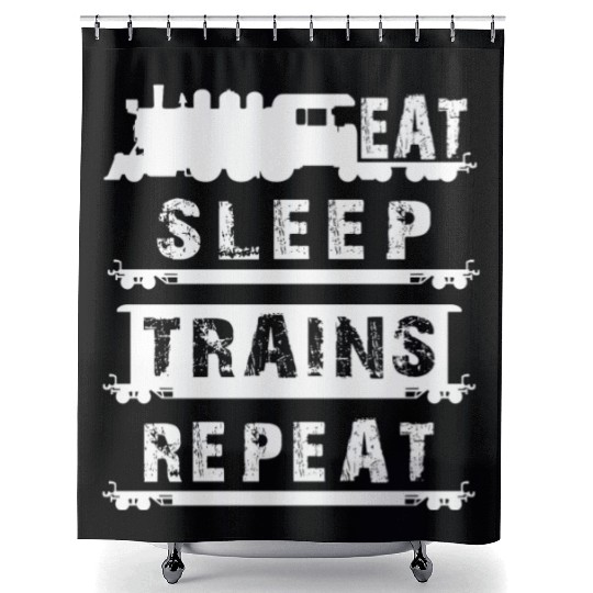 Railfan Outfit For Him Men Boys Eat Sleep Trains R Shower Curtains
