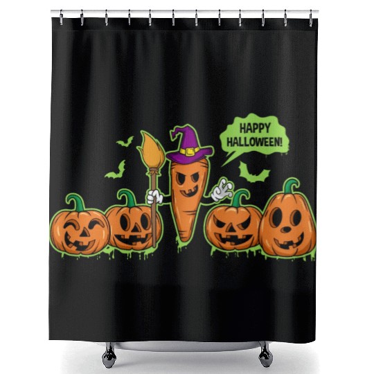 Happy Halloween Carrot Pumpkin Trick Or Treat Shower Curtains