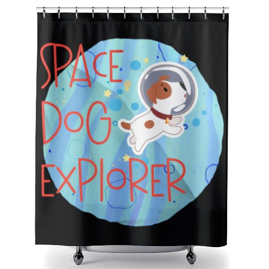 Space Dog Explorer Moon Astronaut Shower Curtains