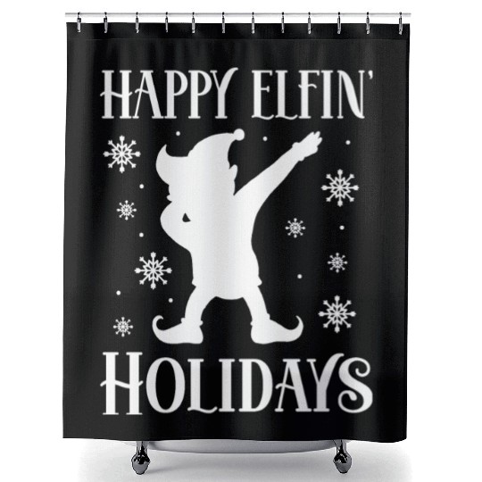 Christmas Happy Elfin Holidays Funny Elf Xmas Gift Shower Curtains