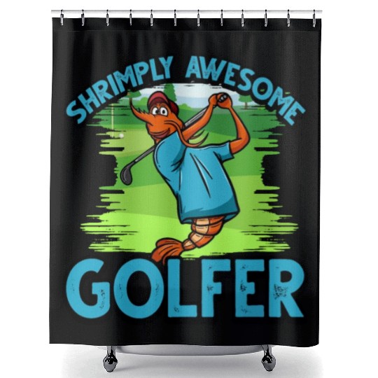 Funny Shrimp/Prawn Pun Golfer. Shrimply Awesome Shower Curtains