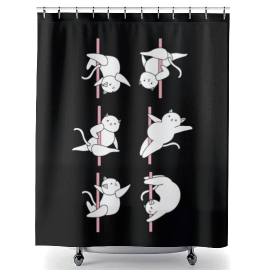 Funny Pole Dancer Pole Dancing Cat Shower Curtains