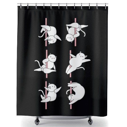 Funny Pole Dancer Pole Dancing Cat Shower Curtains
