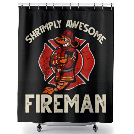 Funny Shrimp/Prawn Pun. Shrimply Awesome Fireman Shower Curtains