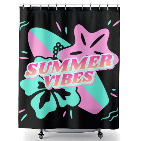 Summer Vibes - Beach, surf, hibiscus and starfish Shower Curtains