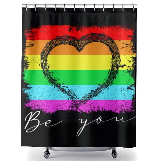 Be you - Rainbow Heart Love Gay LGBTQ Tolerance Shower Curtains