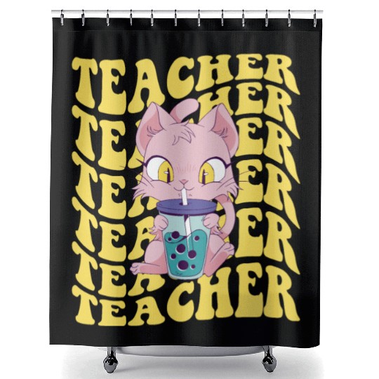Boba Tea Teacher Retro Groovy Back To School Shower Curtains