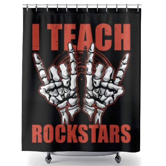 I Teach Rockstars Rock and Roll Skeleton Music Tea Shower Curtains
