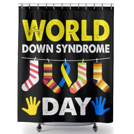 World Down Syndrome Day Yellow Blue Ribbon Shower Curtains