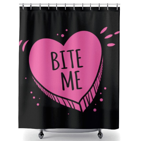 Bite Me Candy Heart Valentines Day Pink Sweet Gift Shower Curtains