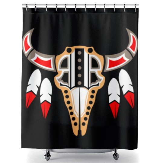 Native American Buffalo Skull for Tribal Art Lover Shower Curtains