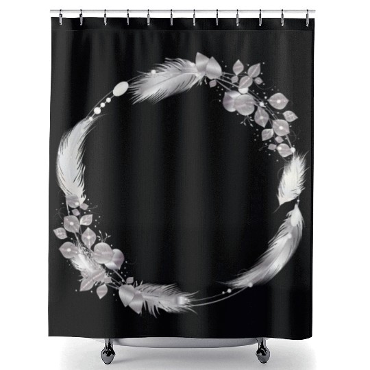 delicate frame of silver colored feathers & leaves Shower Curtains
