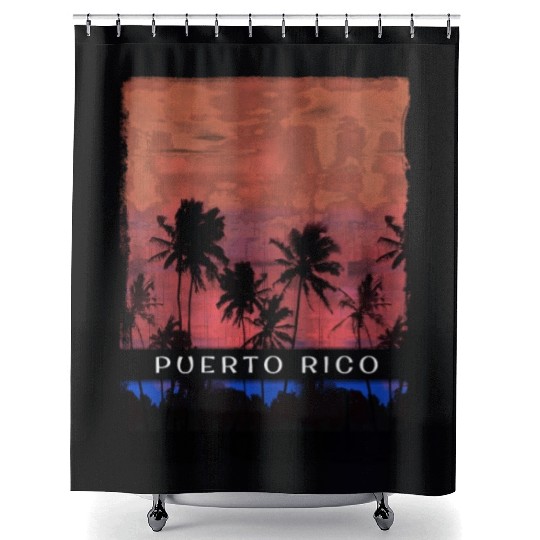 Puerto Rico Caribbean Vacation Souvenir Palm Tree Shower Curtains