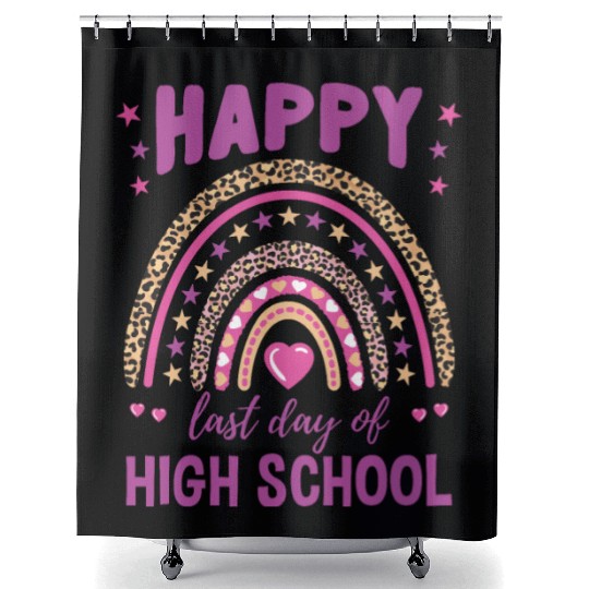 Happy Last Day Of High School Leopard Rainbow Shower Curtains